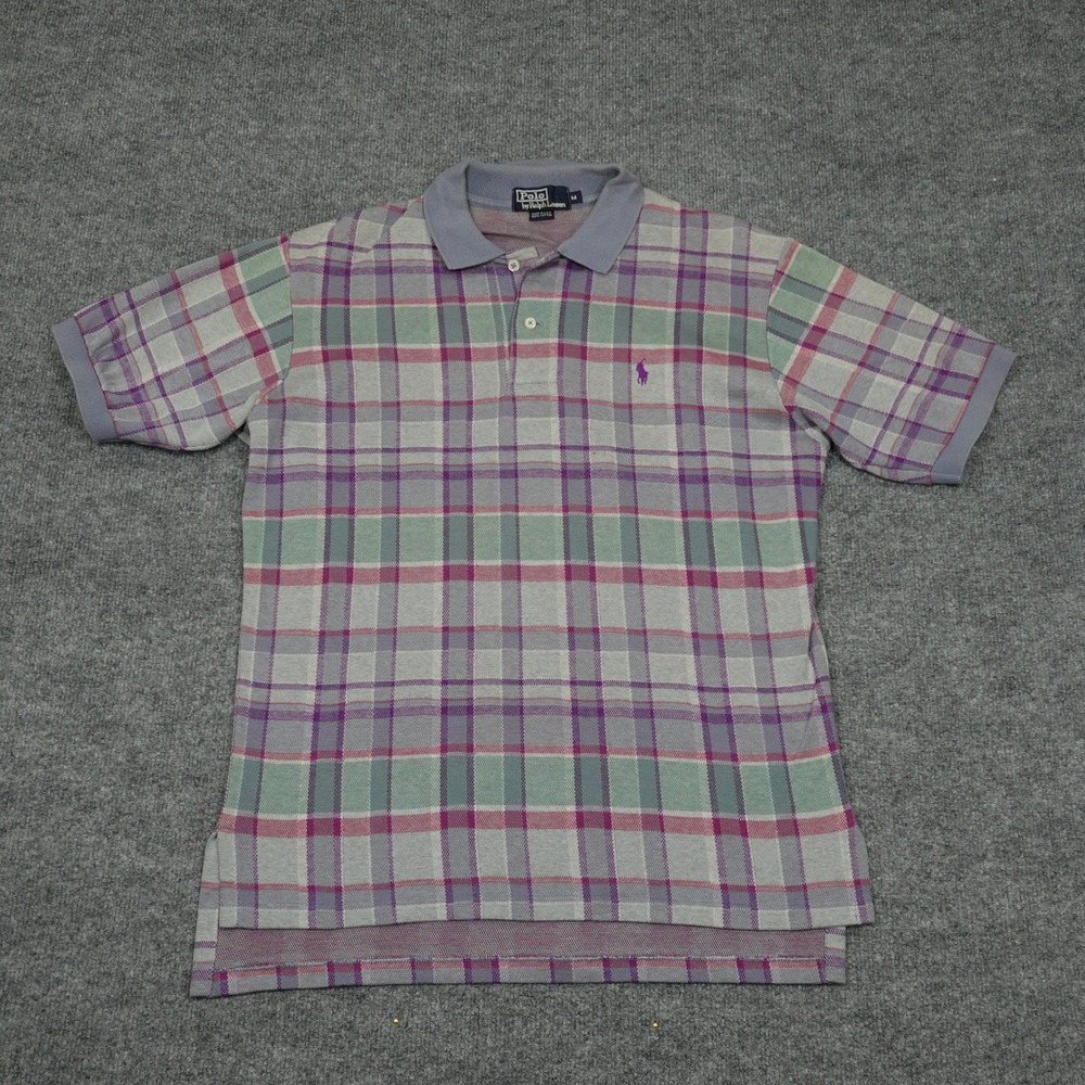 Vintage Polo Ralph Lauren Shirt Mens Medium Purple Plaid Pique Made in USA